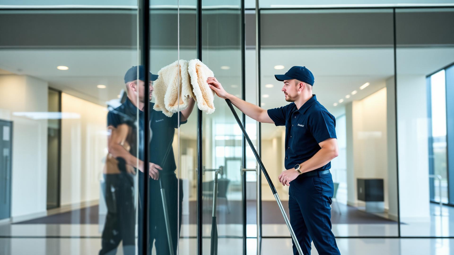 Christina Building Maintenance professional cleaning a corporate lobby in Windsor, Ontario